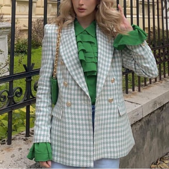 ZARA houndstooth double breasted blazer jacket blogger favorite - Picture 2 of 9